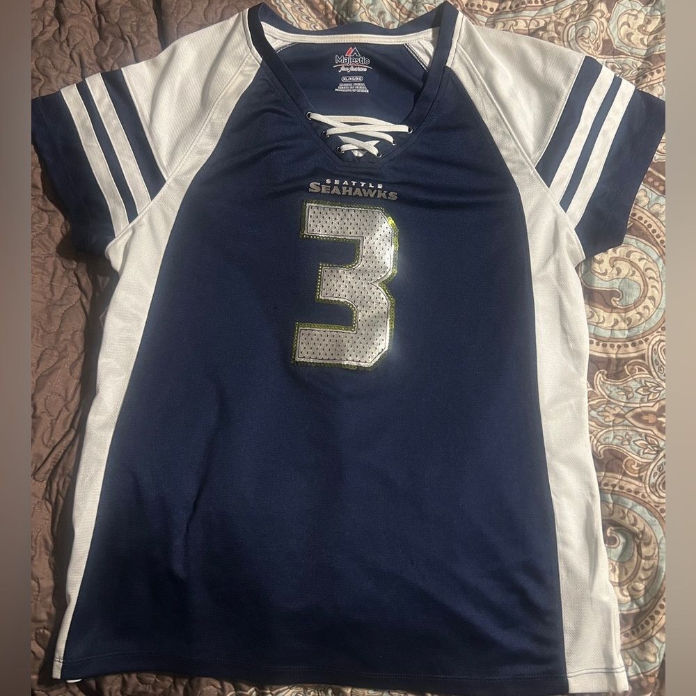 NFL Womens XL~ SEATTLE SEAHAWKS Jersey #3 WILSON~ Lace Up Neck~SuperBowl